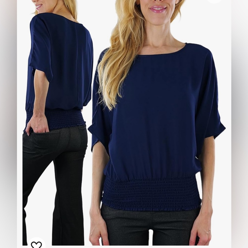 Apostrohe Women's Smocked Band Dolman Sleeve Top Black size Large